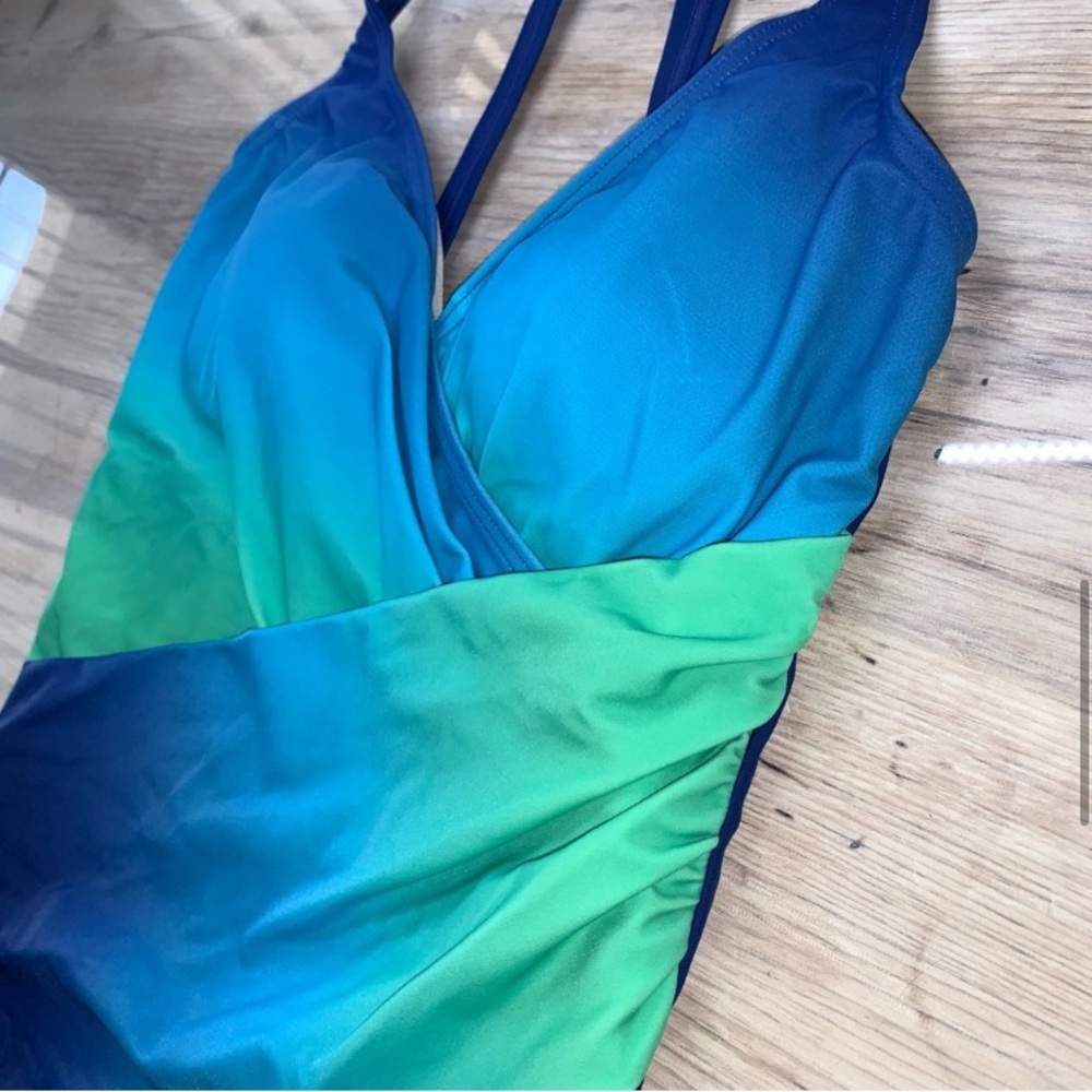 Blue Ombré Slimming Surplice One Piece - Picture 7 of 13